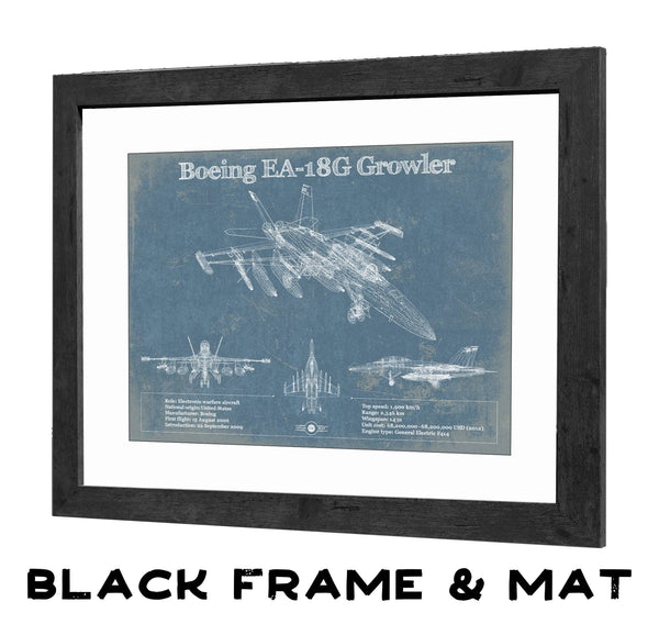 20" x 16" / Black Frame & Mat Cutler West Boeing EA-18G Growler Vintage Aviation Blueprint Military Print - Custom Pilot Name Can Be Added