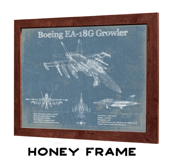 20" x 16" / Walnut Frame Cutler West Boeing EA-18G Growler Vintage Aviation Blueprint Military Print - Custom Pilot Name Can Be Added