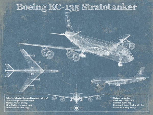 14" x 11" / Unframed Cutler West Boeing KC-135 Stratotanker Aviation Blueprint Print - Custom Pilot Name Can Be Added