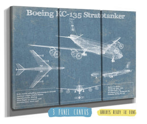 36" x 24" / 3 Panel Canvas Wrap Cutler West Boeing KC-135 Stratotanker Aviation Blueprint Print - Custom Pilot Name Can Be Added