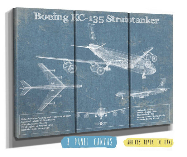 36" x 24" / 3 Panel Canvas Wrap Cutler West Boeing KC-135 Stratotanker Aviation Blueprint Print - Custom Pilot Name Can Be Added