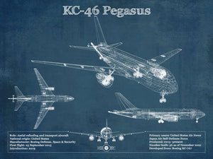 14" x 11" / Unframed Cutler West Boeing KC-46 Pegasus Vintage Aviation Blueprint Print - Custom Pilot Name Can Be Added