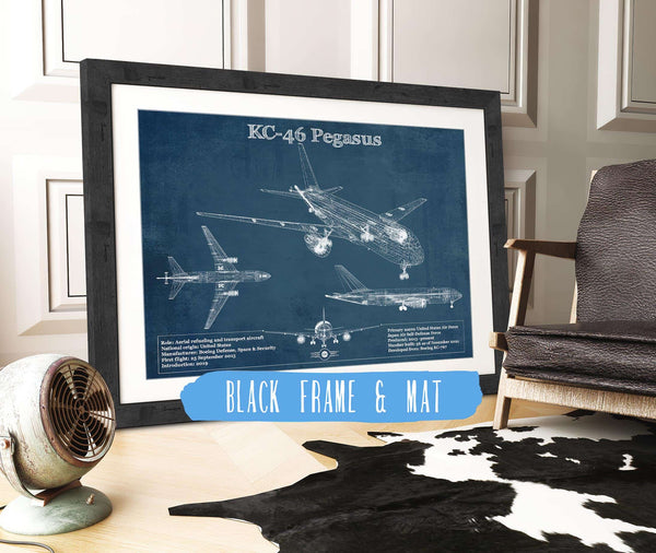20" x 16" / Black Frame & Mat Cutler West Boeing KC-46 Pegasus Vintage Aviation Blueprint Print - Custom Pilot Name Can Be Added