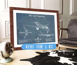 20" x 16" / Walnut Frame & Mat Cutler West Boeing KC-46 Pegasus Vintage Aviation Blueprint Print - Custom Pilot Name Can Be Added