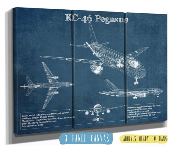 36" x 24" / 3 Panel Canvas Wrap Cutler West Boeing KC-46 Pegasus Vintage Aviation Blueprint Print - Custom Pilot Name Can Be Added