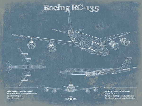 14" x 11" / Unframed Cutler West Boeing RC-135 Aviation Blueprint Print - Custom Pilot Name Can Be Added