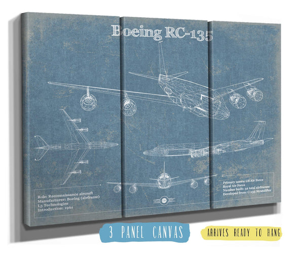 36" x 24" / 3 Panel Canvas Wrap Cutler West Boeing RC-135 Aviation Blueprint Print - Custom Pilot Name Can Be Added