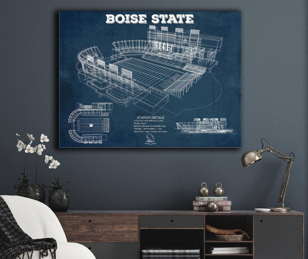 Cutler West Boise State Broncos Art - Vintage Boise State Stadium Blueprint Art Print