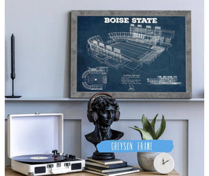 14" x 11" / Greyson Frame Cutler West Boise State Broncos Art - Vintage Boise State Stadium Blueprint Art Print