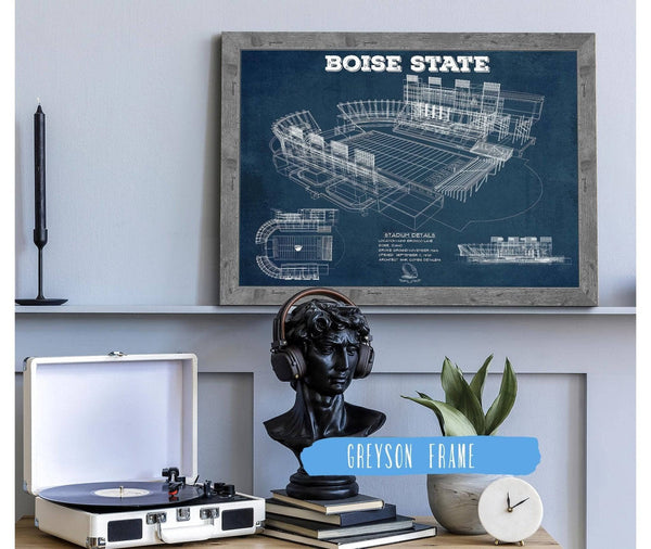 14" x 11" / Greyson Frame Cutler West Boise State Broncos Art - Vintage Boise State Stadium Blueprint Art Print
