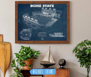 20" x 16" / Walnut Frame Cutler West Boise State Broncos Art - Vintage Boise State Stadium Blueprint Art Print