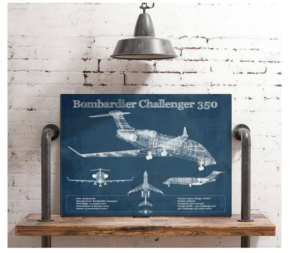 Cutler West Bombardier Challenger 350 Vintage Aviation Blueprint Print - Custom Pilot Name can be Added