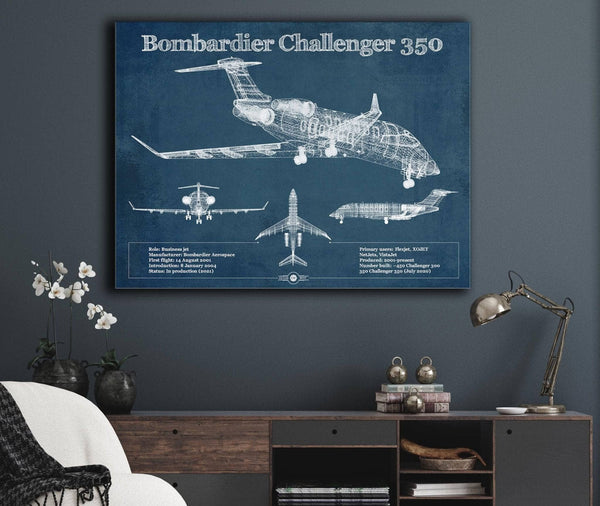 Cutler West Bombardier Challenger 350 Vintage Aviation Blueprint Print - Custom Pilot Name can be Added