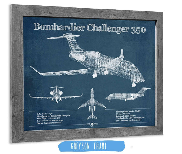 14" x 11" / Greyson Frame Cutler West Bombardier Challenger 350 Vintage Aviation Blueprint Print - Custom Pilot Name can be Added