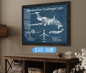 20" x 16" / Black Frame Cutler West Bombardier Challenger 350 Vintage Aviation Blueprint Print - Custom Pilot Name can be Added