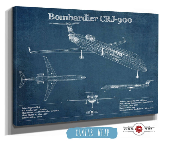 Cutler West Bombardier CRJ-900 Vintage Aviation Blueprint Print - Custom Pilot Name can be Added