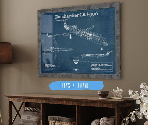 Cutler West Bombardier CRJ-900 Vintage Aviation Blueprint Print - Custom Pilot Name can be Added