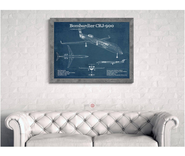 Cutler West Bombardier CRJ-900 Vintage Aviation Blueprint Print - Custom Pilot Name can be Added