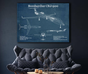 Cutler West Bombardier CRJ-900 Vintage Aviation Blueprint Print - Custom Pilot Name can be Added
