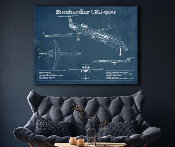 Cutler West Bombardier CRJ-900 Vintage Aviation Blueprint Print - Custom Pilot Name can be Added