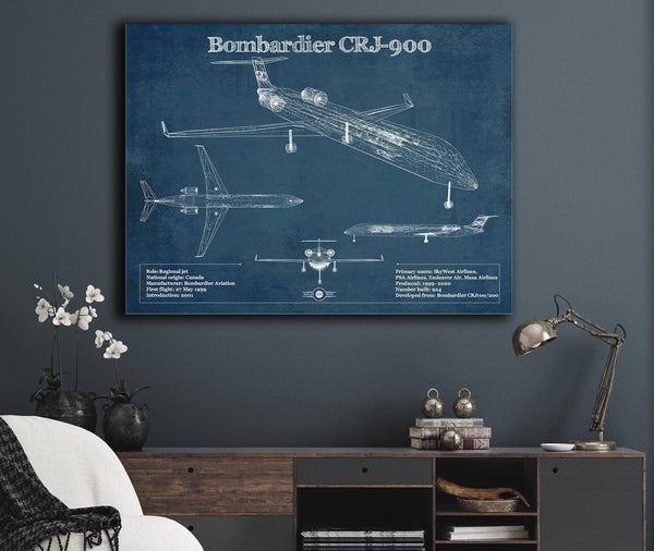 Cutler West Bombardier CRJ-900 Vintage Aviation Blueprint Print - Custom Pilot Name can be Added