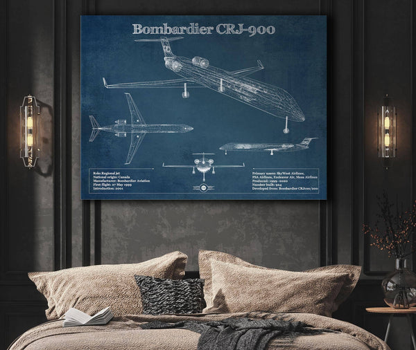 Cutler West Bombardier CRJ-900 Vintage Aviation Blueprint Print - Custom Pilot Name can be Added