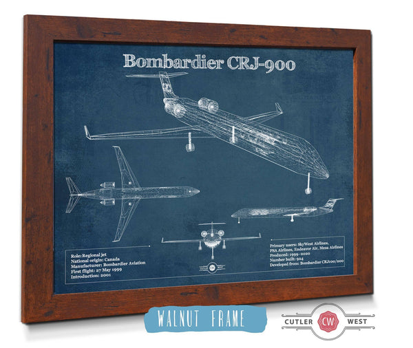 Cutler West Bombardier CRJ-900 Vintage Aviation Blueprint Print - Custom Pilot Name can be Added