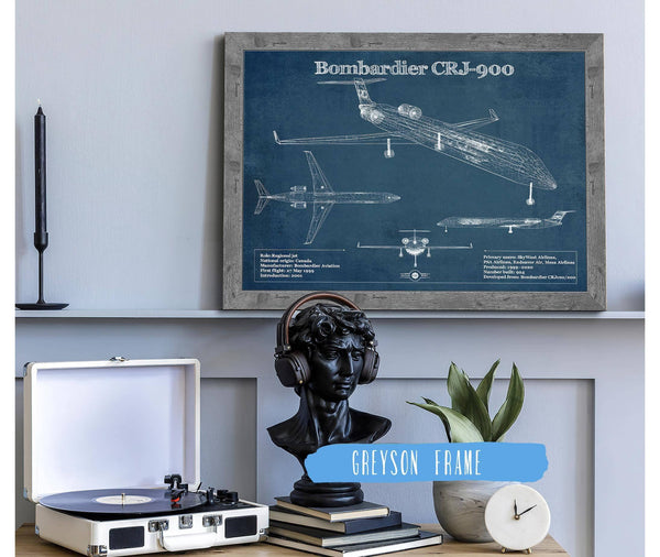 14" x 11" / Greyson Frame Cutler West Bombardier CRJ-900 Vintage Aviation Blueprint Print - Custom Pilot Name can be Added
