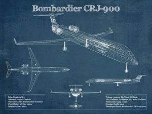 14" x 11" / Unframed Cutler West Bombardier CRJ-900 Vintage Aviation Blueprint Print - Custom Pilot Name can be Added