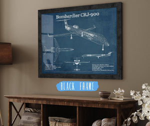 20" x 16" / Black Frame Cutler West Bombardier CRJ-900 Vintage Aviation Blueprint Print - Custom Pilot Name can be Added
