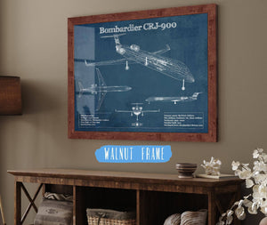 20" x 16" / Walnut Frame Cutler West Bombardier CRJ-900 Vintage Aviation Blueprint Print - Custom Pilot Name can be Added