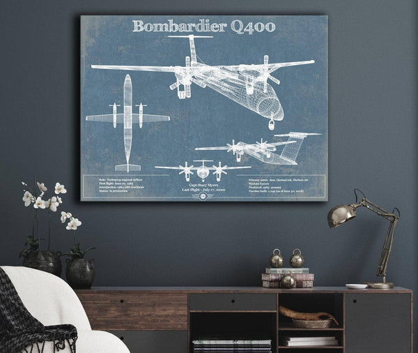 Cutler West Bombardier Dash 8 - Q400 Vintage Aviation Blueprint Print