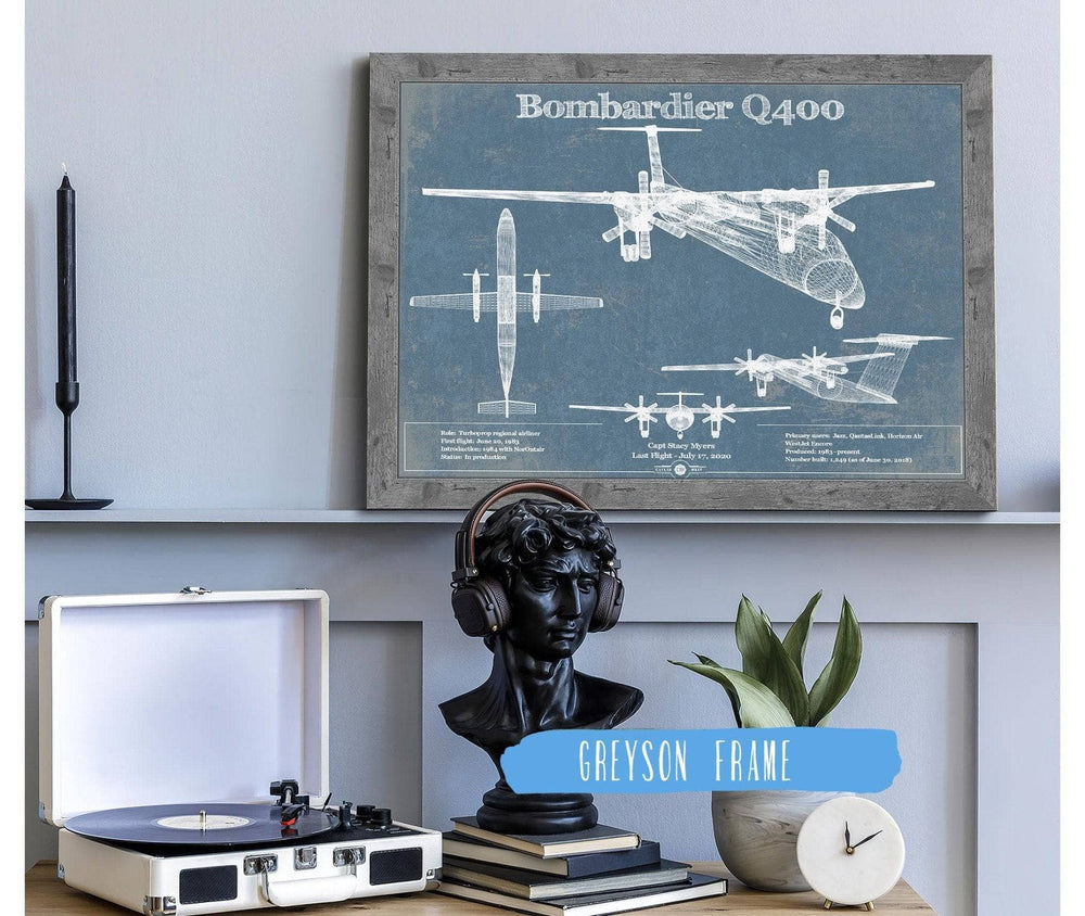 14" x 11" / Stretched Canvas Wrap Cutler West Bombardier Dash 8 - Q400 Vintage Aviation Blueprint Print