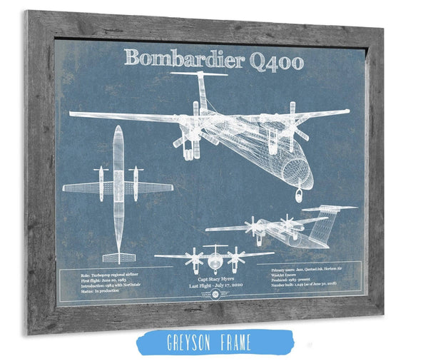 14" x 11" / Greyson Frame Cutler West Bombardier Dash 8 - Q400 Vintage Aviation Blueprint Print
