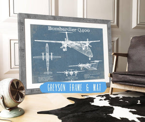 14" x 11" / Greyson Frame & Mat Cutler West Bombardier Dash 8 - Q400 Vintage Aviation Blueprint Print