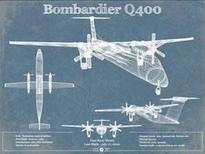 14" x 11" / Unframed Cutler West Bombardier Dash 8 - Q400 Vintage Aviation Blueprint Print