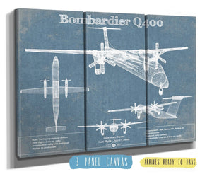 36" x 24" / 3 Panel Canvas Wrap Cutler West Bombardier Dash 8 - Q400 Vintage Aviation Blueprint Print