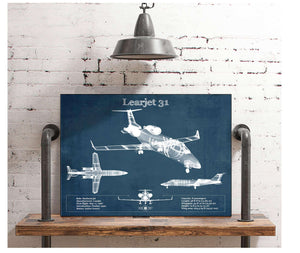 Cutler West Bombardier Learjet 31 (31A) Vintage Blueprint Airplane Print