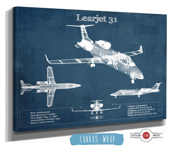 Cutler West Bombardier Learjet 31 (31A) Vintage Blueprint Airplane Print