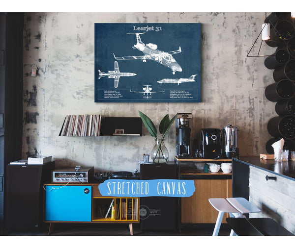 Cutler West Bombardier Learjet 31 (31A) Vintage Blueprint Airplane Print