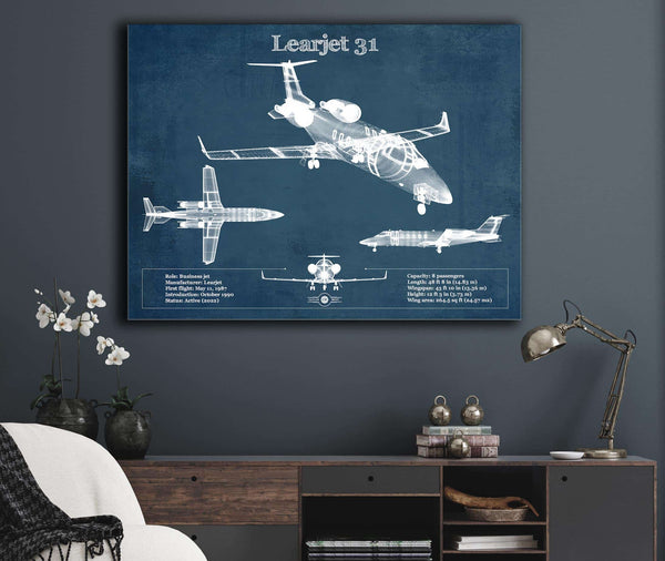 Cutler West Bombardier Learjet 31 (31A) Vintage Blueprint Airplane Print