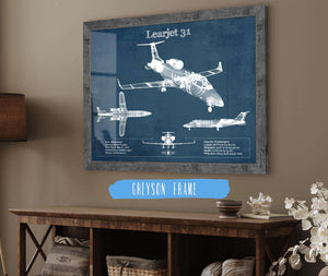 14" x 11" / Greyson Frame Cutler West Bombardier Learjet 31 (31A) Vintage Blueprint Airplane Print