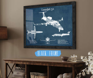 20" x 16" / Black Frame Cutler West Bombardier Learjet 31 (31A) Vintage Blueprint Airplane Print