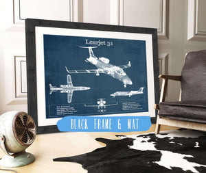 20" x 16" / Black Frame & Mat Cutler West Bombardier Learjet 31 (31A) Vintage Blueprint Airplane Print