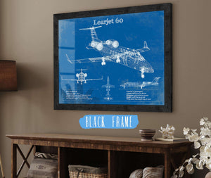 20" x 16" / Black Frame Cutler West Bombardier Learjet 60 Vintage Blueprint Airplane Print