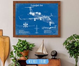 20" x 16" / Walnut Frame Cutler West Bombardier Learjet 60 Vintage Blueprint Airplane Print