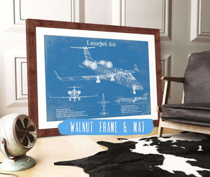 20" x 16" / Walnut Frame & Mat Cutler West Bombardier Learjet 60 Vintage Blueprint Airplane Print