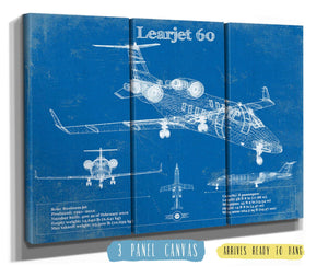 36" x 24" / 3 Panel Canvas Wrap Cutler West Bombardier Learjet 60 Vintage Blueprint Airplane Print
