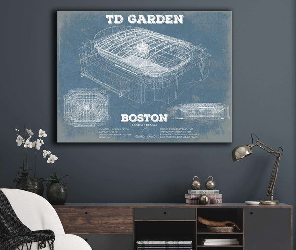 Cutler West Boston Bruins - TD Garden Vintage Hockey Blueprint NHL Print