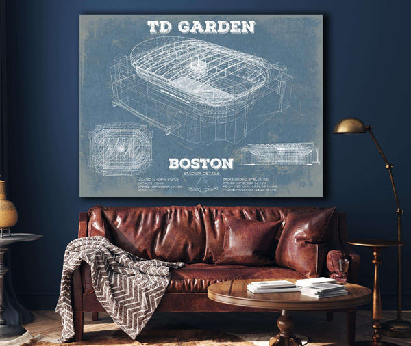 Cutler West Boston Bruins - TD Garden Vintage Hockey Blueprint NHL Print